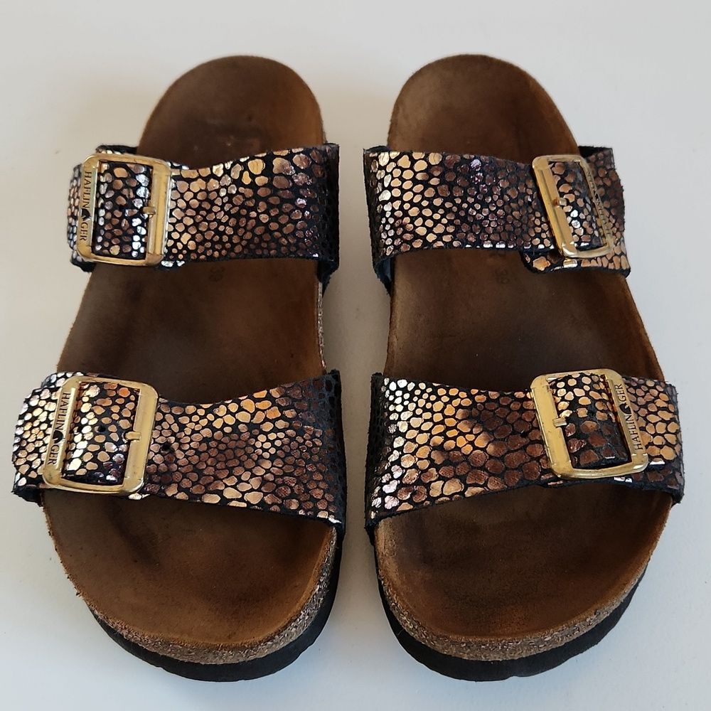 Haflinger Women's Andrea Sandal Copper Black Snake Print Size 39